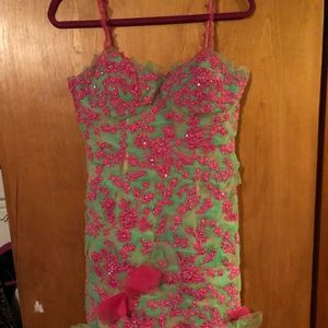 Jovani Pink & Green Cocktail Dress